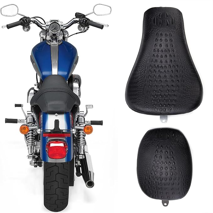 Black Crocodile Motorcycle Front Driver Solo Seat+Rear Passenger Pillion Pad for Sportster 48 72 Iron 883 XL883 Forty Eight XL1200 Seventy Two 1200