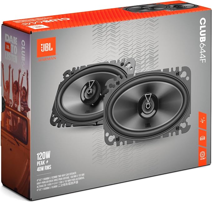 JBL Club 644F - 4"x 6" (100mm x 152mm) Two-Way Car Speaker, 40W RMS, 120W Peak, Sensitivity (@ 2.83V): 92dB, Frequency Response: 75Hz – 20kHz, Nominal Impedance: 3.0 ohms