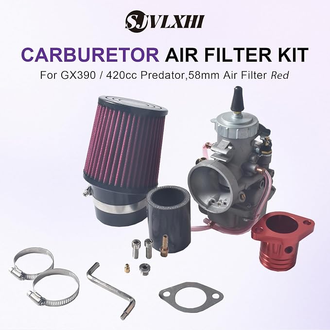 SJVLXHI VM34 Carburetor Kit, For GX390 / 420cc Predator,58mm Air Filter Red