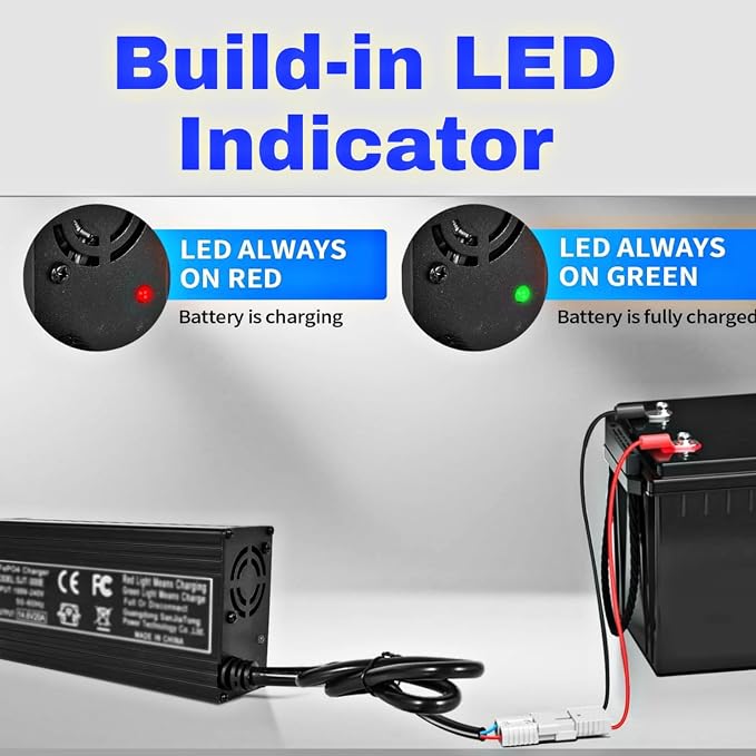 24V 10A Lithium Battery Charger 29.2V LiFePO4 Battery Smart Charger with Anderson Connector LED Indicator Special for Lithium 24V LiFePO4 Deep Cycle Rechargeable 30AH-150AH Batteries Charger