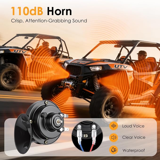 UTV Turn Signal Kit with 110dB Horn, Dual Row 12 LED Beads, Pre-Wired Plug and Play Rocker Switch, Universal Street Legal Blinker Kit Compatible with Polaris Can-Am Teryx CFMOTO