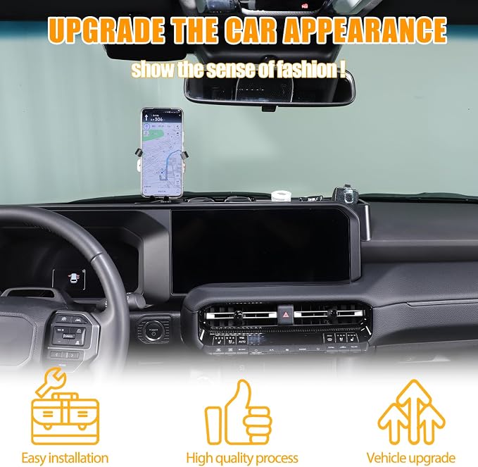 Center Console Dash Organizer Tray Compatible with Toyota Land Cruiser 250 Prado 2024 2025 2026 Navigation Screen Rear Insert Auxiliary Storage Box,Phone Holder Accessories (Style C)