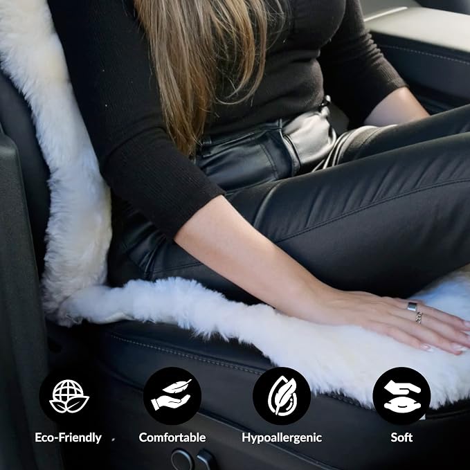 Natural Sheepskin Car Seat Covers for Women and Men | 100% Genuine Sheepskin Fur Seat Covers for Cars, Jeeps, SUVs with Elastic Straps and Non-Slip Suede Backing, 56 x 23”, 1 Pc (Natural)