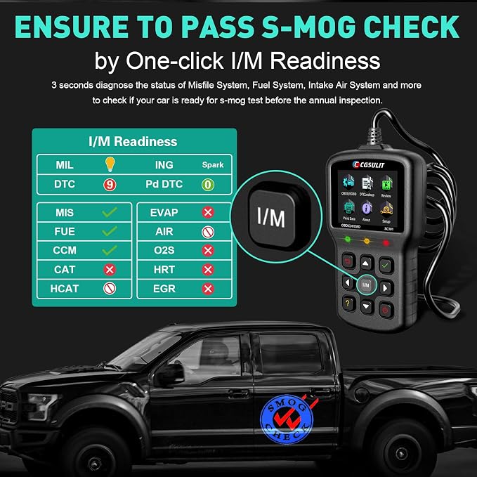 CGSULIT Car Code Reader SC301 OBD2 Scanner with Smog Check & Check Engine Light Reset, Read/Clear Error Code, Live Data, DTC Lookup, On-Board Monitor Test, Diagnostic Scan Tool for Cars After 1996