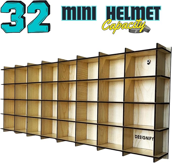 32 / 6 Color Mini Helmet Display Case,Mini Football Helmets,Football Helmet Display Case,Mini Football Helmet Organizer (Maple)