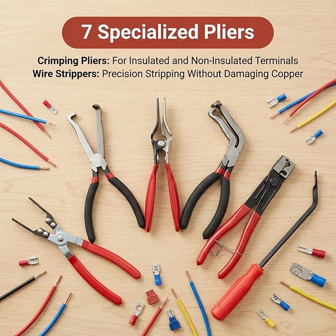 Automotive Electrical Disconnect Pliers Kit with 7 Pliers, 18 Terminal Removal Tools, Digital Voltage Test Pen & Storage Bags, Electrical Connector Removal Tool for Roadside Repairs on Most Cars