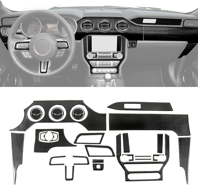 31 PCS Real Carbon Fiber Interior Trim Kit Compatible with Ford Mustang 2015-2023, Center Console Display Panel Trim AC Air Vent Trim, Interior Decor Sticker Accessories