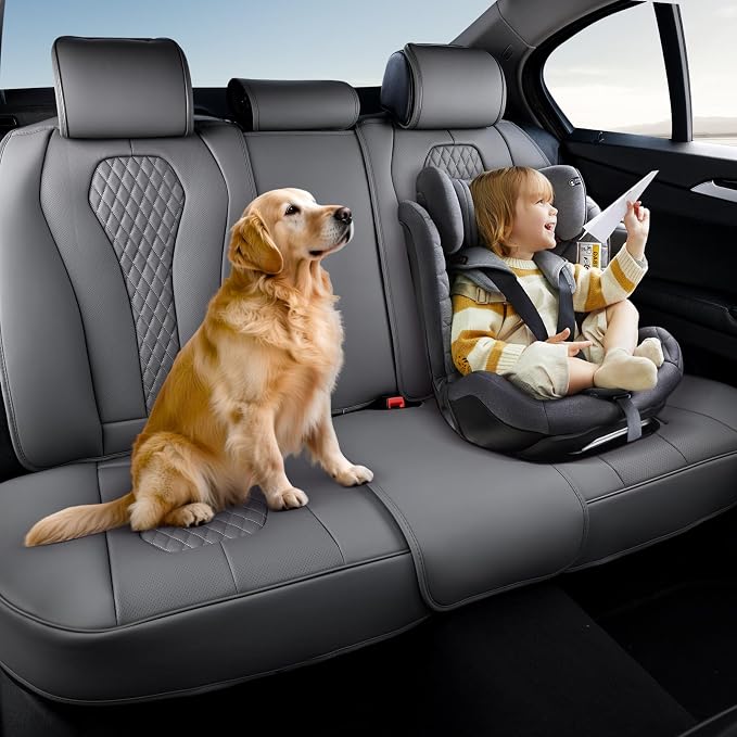 Coverado Automotive Seat Covers, Back Car Protectors, Gray Leather Seat Covers, 3-Piece Car Seat Covers for Back Seats Universal Fit for Trucks SUVs Cars