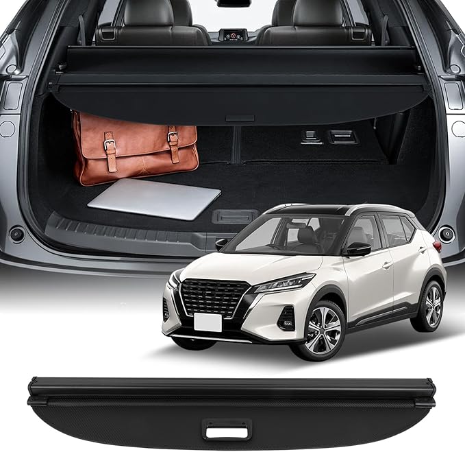 SCITOO Cargo Cover Shade 2018-2023 for Nissan Kicks Accessories Retractable Trunk Shielding Shade Cargo Anti-Peeping Luggage Tonneau Cover Privacy Screen with Carbon Fiber Texture