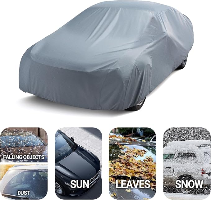 Season Guard Car Cover Dirtproof, Waterproof, Breathable, Snow Dustproof, Indoor and Limited Outdoor Car Covers Fits Sedans up to 228", Gray