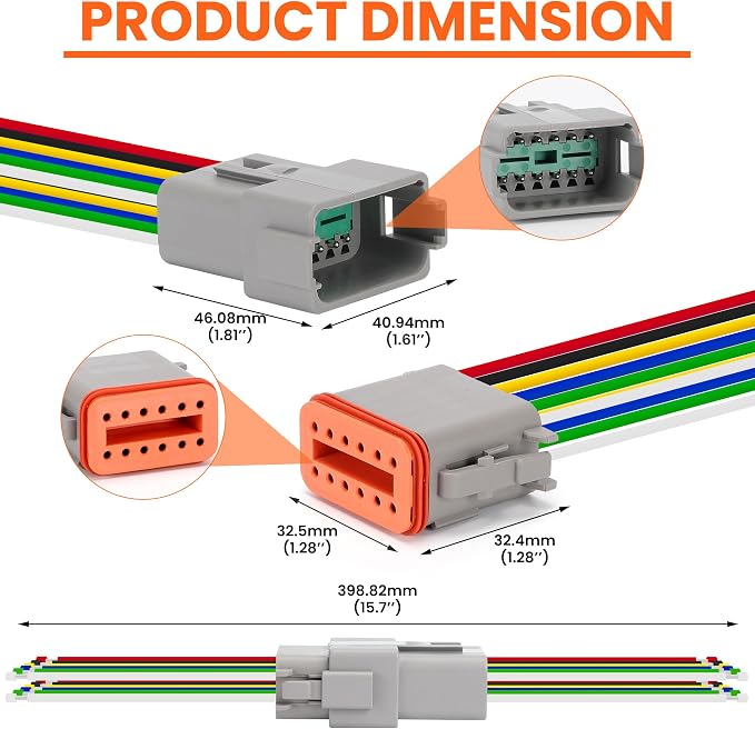 Deutsch 12 Pin Connector Kit - Waterproof Electrical Connectors 18 AWG, IP67 Automotive Wire Connectors (Male & Female) for Car, Truck, Boat