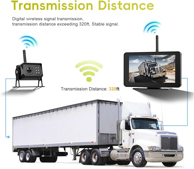 Wireless Backup Camera for Trucks, RV Backup Camera Wireless with 7" HD Monitor 4 Channels Split Screen, BSD Alert, IP68 Waterproof,IR Night Vision Wide Angle, DIY Guide Lines, Loop Recording