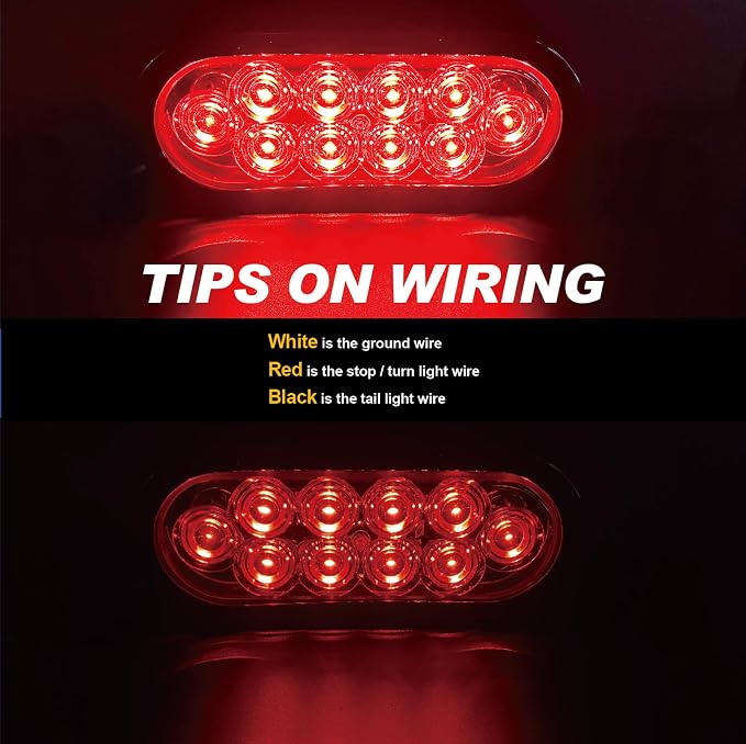 6" Oval LED Trailer Lights, Red 4 Pack, 12V | 6-inch oval, 4 red, smoked lens, IP65 waterproof, 3-wire plug-and-play, stop/turn/tail, high brightness