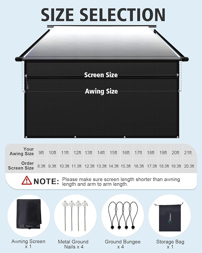 Dulepax RV Awning Sun Shade Screen with Zipper 9'X13'3'' -Second Generation RV Awning Shade Screen Significantly Improves Shadew and Privacy.Universal, Capmer Awning Shade with Complete Kits