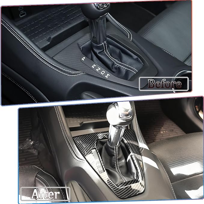 MUXEE Console Gear Shifter Panel Cover,for Ford Mustang 2024 2025 2026 - ABS Carbon Fiber Sport Style Automatic Gear Shift Head Panel Cover Accessories(for Automatic Gear Model)
