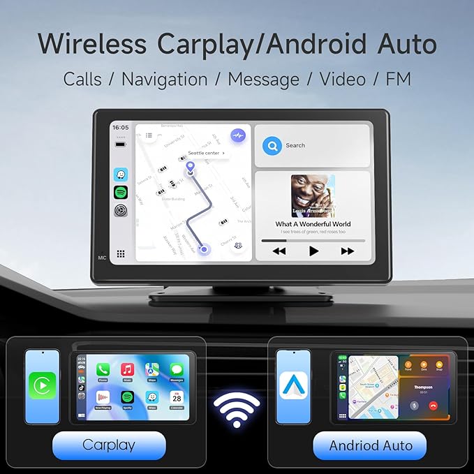 Haudio 7 Inch Portable Carplay Screen for Car,Car Stereo Wireless Carplay & Android Auto,1080p Backup Camera CarAudio Receivers GPS Navigation Mirror Link