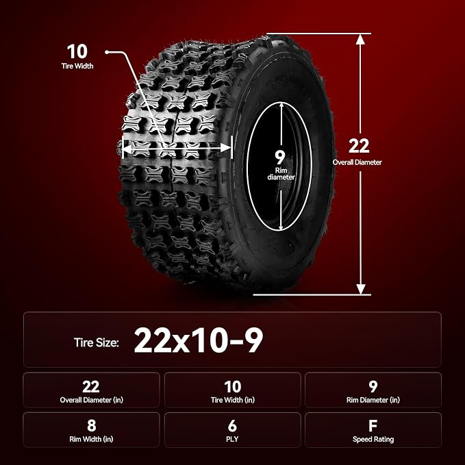 Torchbeam 22x10-9 ATV UTV Tires All-Terrain Quad Tire for All Trail Mud Pavement Sand Off-Road Tire,6 Ply, 2 pack
