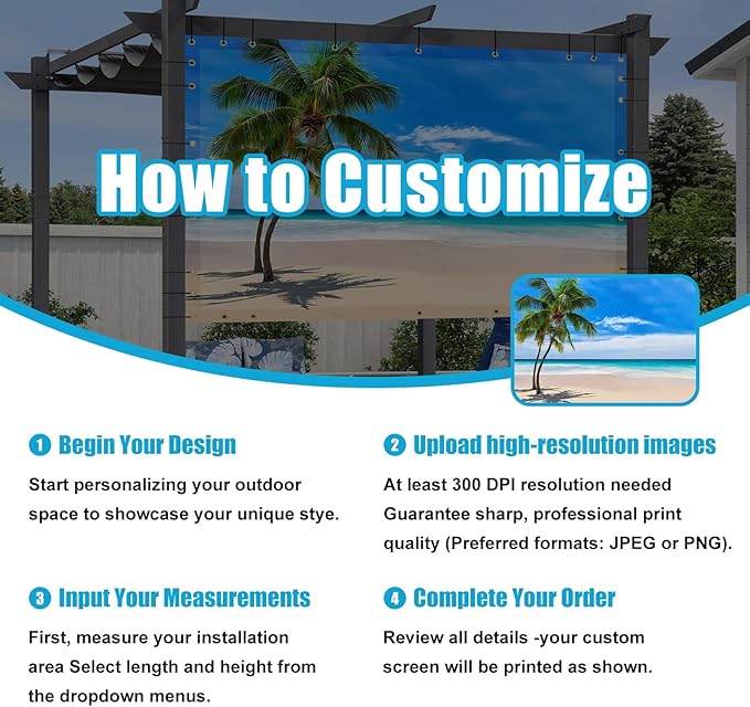 Amagenix Custom Design Patio & Gazebo Backdrop Screen, PVC Sun Shade with UV Resistant, Full-Color Printed Shade Cloth Cover for Backyard, Balcony, Outdoor, Garden