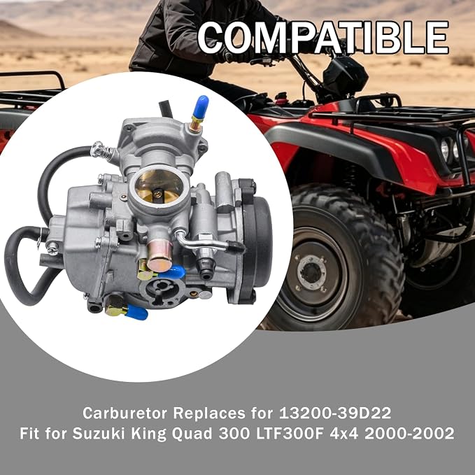 Carburetor Fit for Suzuki King Quad 300 LTF300F 4x4 2000-2002 13200-39D22 With Fuel Valve Petcock Air Filter