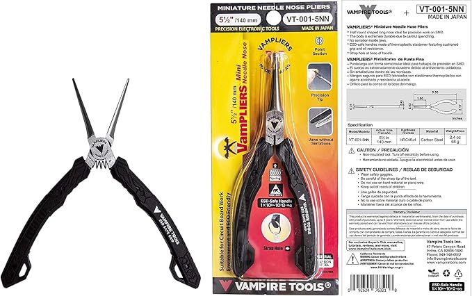 Vampire Tools VT-001-SS World's Best Solder Sucker, VAMPLIERS World's Best Pliers. 3-PC Set +Needle Nose+Long nose & mini Nippers ESD Safe for IT/iPhone/Mac & PC Repair