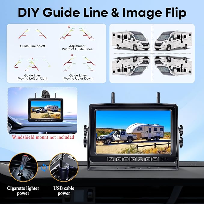 Magnetic RV Backup Camera Wireless with 7" Monitor: 1-Min No Wiring Esay Setup for Trailer Camper - 1080P HD See Every Obstacle Clearly for Campsite Reversing & Drive Monitoring
