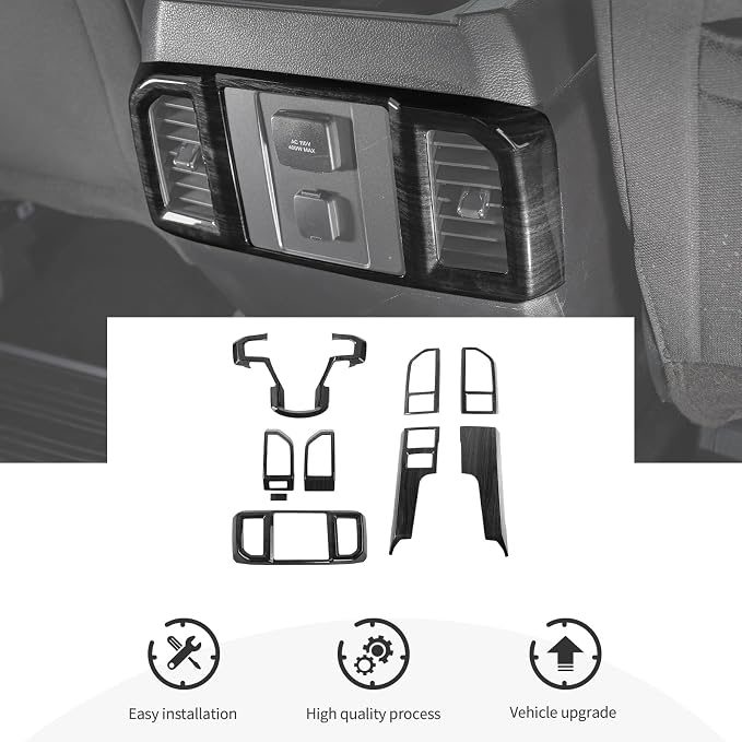 9PCS Wood Grain Interior Trim Kits Fit for 2015-2020 Ford F150 Interior Decor Accessories Central Control Dashboard Left & Right Air AC Vent Steering Button Frame Panel