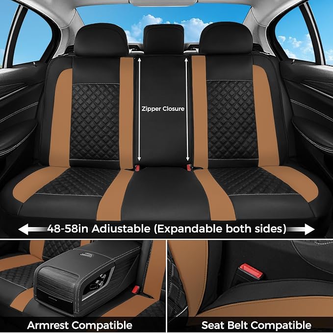FLORICH Seat Covers, Atomutive Seat Covers Full Sets, Waterproof Seat Cover for Cars, Luxury Leather Universal Seat Cover Accessories Fit for Most Cars SUV Truck Sedans(Brown)