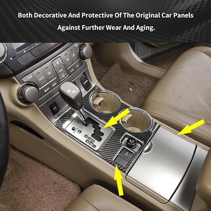 Soft Carbon Fiber Car Center Console Gear Shift Panel Decorative Stickers,for Toyota Highlander 2009-2013,4PCS (Black)