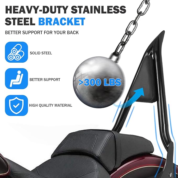 Detachable Sissy Bar, 30“ Chrome Quick Release Passenger Backrest Compatible with 2009-2024 Harley Davidson Touring Street Glide Road King Electra Glide Ultra Limited