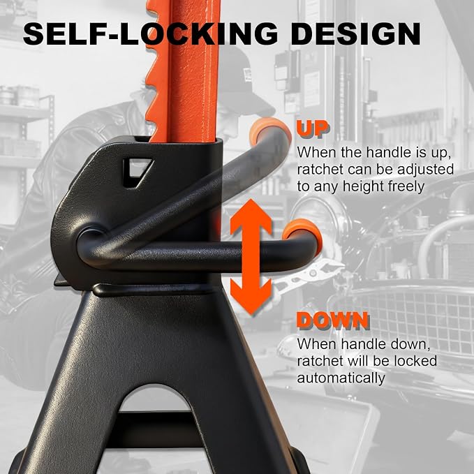 3 Ton (6,600 LBs) Jack Stands with Crossbars,Double Pin Locking,Rubber Cover,Large Foot Base,12"-16" Adjustable Height,Heavy Duty Car Jack Stands,Lifting SUV,MPV,Pickup Truck,ATV/UTV,2 Pack