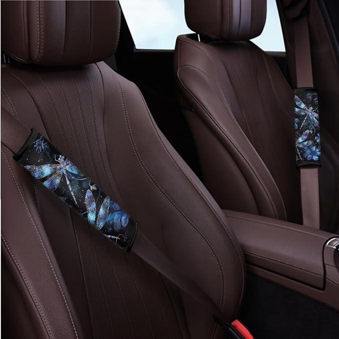 BIGCARJOB Purple Dragonfly Auto Front Rear Seat Cover Full Set 12 Pcs Dragonfly Print Car Interior Accessories Set Womens Cute Seat Protective Universal Steering Wheel Covers Armrest Pads