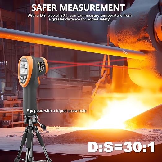 Pyrometer 30:1 Industrial, -58℉ to 2732℉ Digital High Temp Infrared Thermometer, Non Contact Laser Thermometer Gun, IR Temperature Gauge for Forge Grill (NOT for Human)