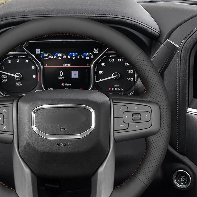 MEWANT Hand Stitch Car Steering Wheel Protector Wrap Cover for GMC Sierra 1500 2019-2023 / Sierra 1500 Limited 2022 / Sierra 2500 2020-2024 / Sierra 3500 2020-2024 / Yukon (XL) 2021-2023 Accessories