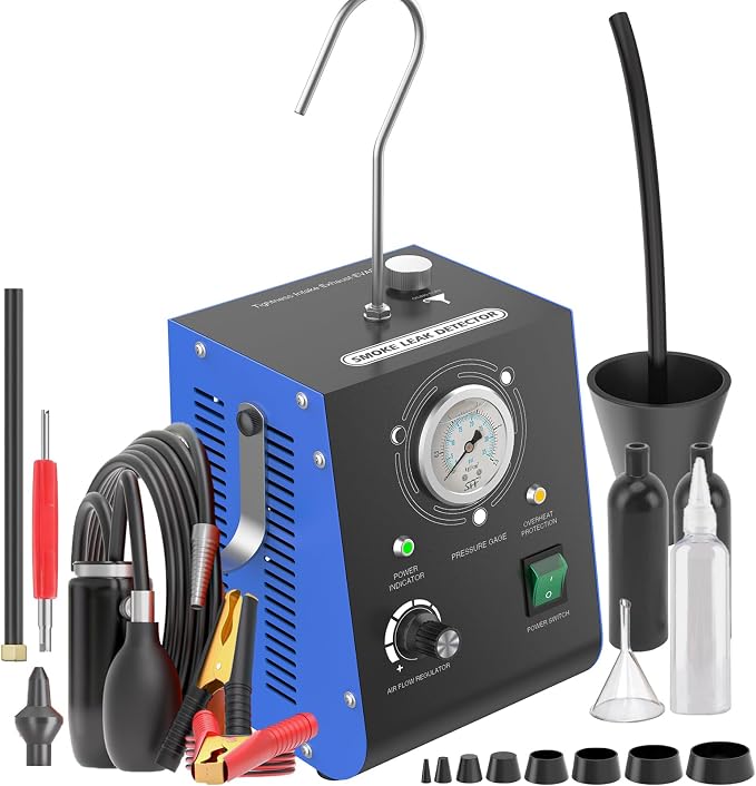 Automotive Smoke Machine, Upgraded 19PSI Leak Detector Unit Kit Dual Mode Built-in Air Pump DC12V EVAP Vacuum Exhaust Leak Diagnostic Tester Tool for All Vehicle Pipe Systems, ATV, Boat