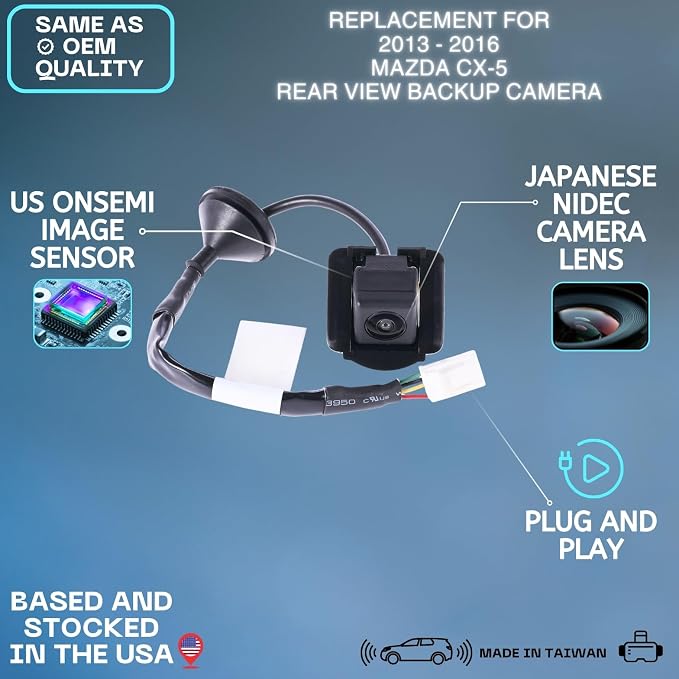Backup Camera Replaces for 2013-2016 Mazda CX-5 OE Part # K015-67-RC0, K015-67-RC0A, KD33-67-RC0, KD33-67-RC0A, KD33-67-RC0B, KD33-67-RC0C