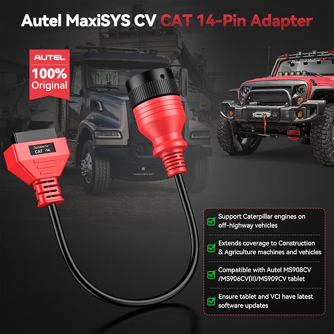 Autel Original CV CAT 14-Pin Adapter, CAT 14 Off Highway Connector for Caterpillar Engines, 2026 Work with Autel Scanner Heavy Duty Truck Semi Scan Tool MaxiSYS MS909CV, MS908CV II, MS908CV, MS906CV