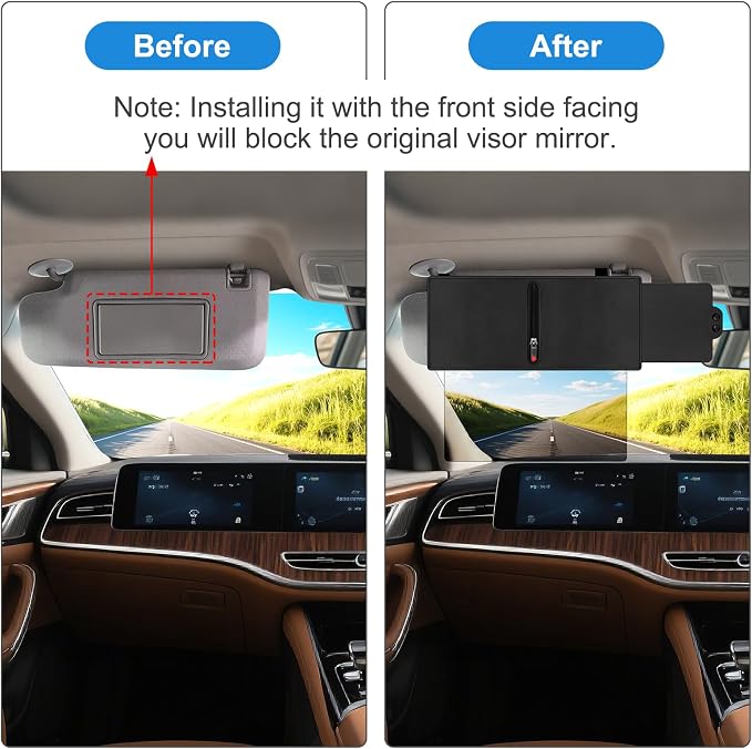 Veharvim Sun Visor Extender for Car (Zipper Slider& Prevents Fingerprints, UV400, PC Lens), Visor Extender Attachment for Car Visor, Anti-Glare for Safe Driving (Driver Side)