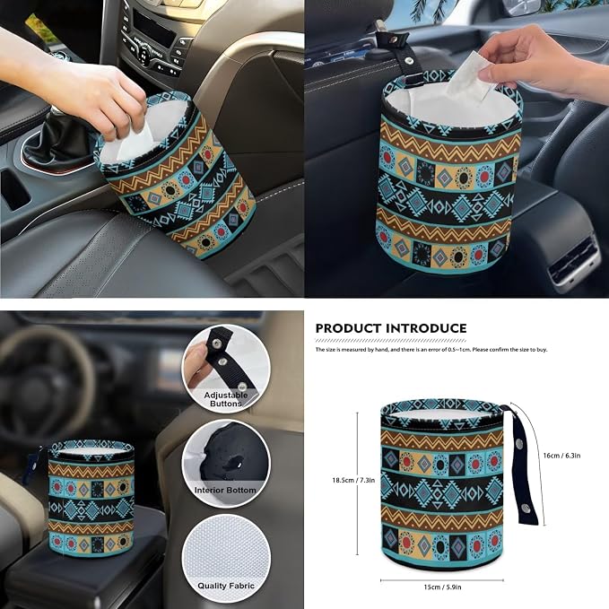 Navajo Aztec Car Seat Covers Set of 15 with Universal Steering Wheel Cover, Rearview Mirror Cover, Car Trash Can, Seatbelt Pads, Cup Holder Coasters, Keychains