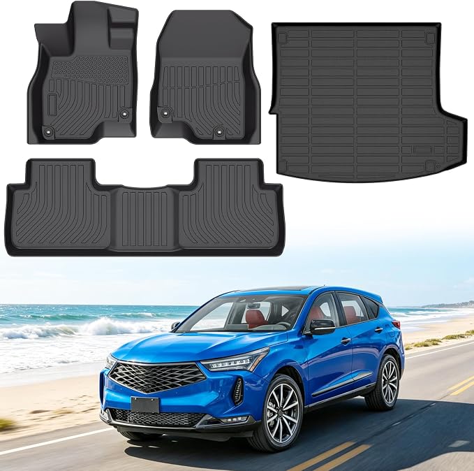 Floor Mats for Acura RDX 2019-2025, Heavy Duty TPE All Weather Protection, Waterproof Non-Slip Black Car Liners (Two-Row Floor Mats & Cargo Liner)