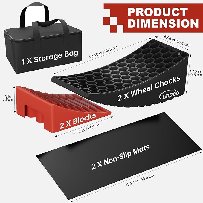 2Packs RV Leveling Blocks System Kit Camper Leveling Blocks for RVS Trailer with Carrying Bag, Anti-Slip Mats, T Bubble Level Up to 35000 LBS Red