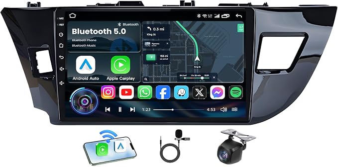 4G RAM +64G ROM Car Radio for Toyota Corolla 2014-2016: 10 Inch 1280 * 800 HD Touchscreen Stereo with Carplay/Android Auto 5G WiFi GPS Navigation 1080P Backup Camera FM SWC