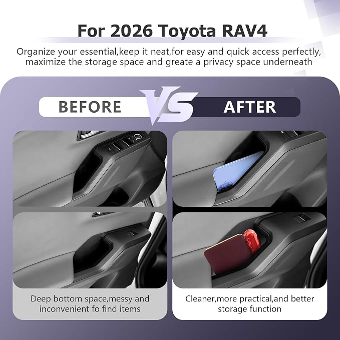 LUWU 2026 RAV 4 Car Door Side Organizer Compatible with 2026 RAV 4 Accessories Car Door Storage Box Insert Tray Center Console Organizer Armrest Storage Box TPE Material 4-Pack