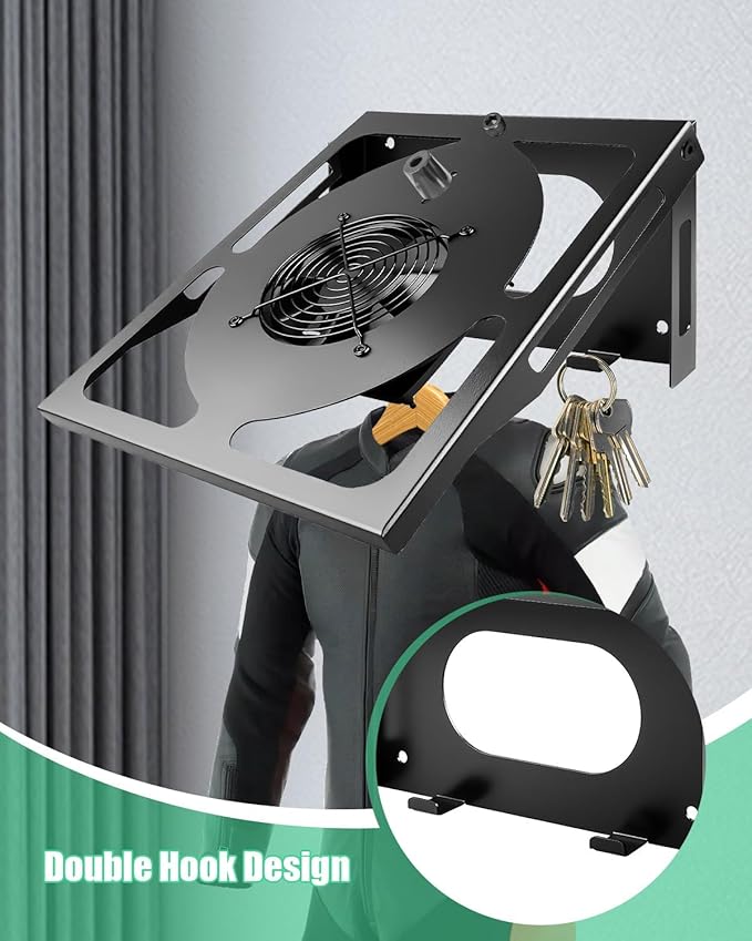 Motorcycle Helmet Dryer Wall Mount with Timer and Remote Control, Double Hooks for Hanging Coats Gloves Motorcycle Accessories, Helmet Rack Suitable for Most Helmets