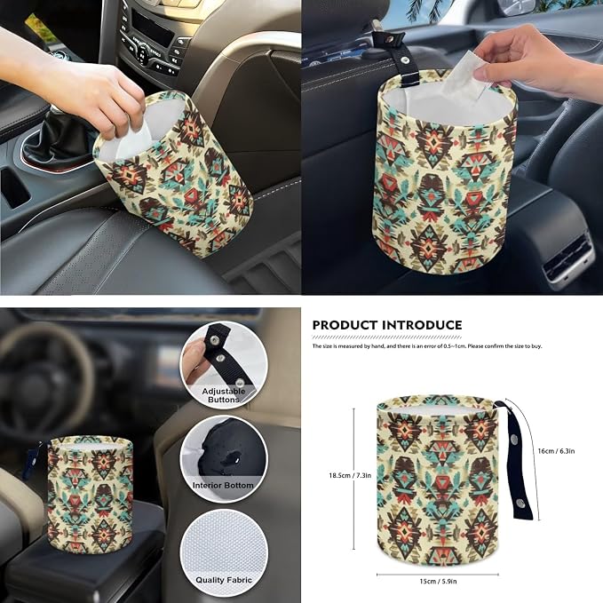 Navajo Aztec Car Accessories Car Seats Cover Protector, Steering Wheel Covers, Seatbelt Cover, Car Trash Can, Cup Coasters, Rearview Mirror Cover, Keychains, Pack of 15