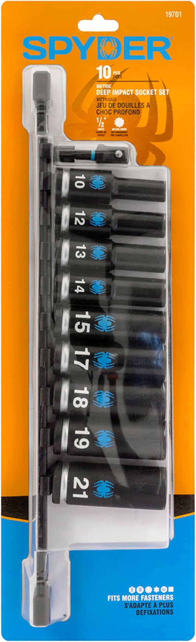 Spyder 10-Piece 1/2-Inch Drive Metric Deep Impact Socket Set with Adapter (19701)