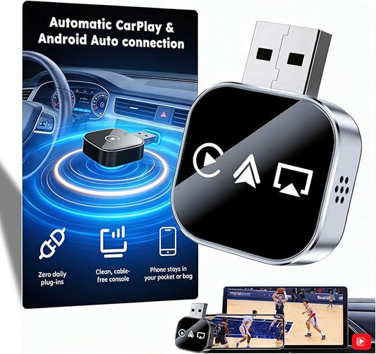 Wireless Carplay Adapter 3 in 1 2026 Updated Screen Mirroring Device for iPhone USB Cars with Bluetooth to Android Auto Video Input TV Watch Movies Airplay Smart Box on Interior Electronics Auxiliar