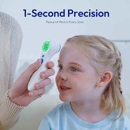 No-Touch Thermometer for Adults and Kids | 1-Second Fast Reading, Color-Coded Fever Alarm, Silent Mode, Object & Room Temperature Function