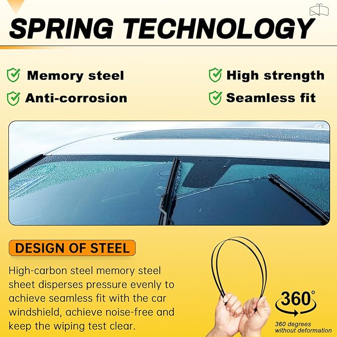AUTOBOO 16" and 16" Windshield Wipers Blades (Pack Of 2),OEM Quality Premium All-Seasons Wiper blades,Stable and Quiet Armor wiper blades