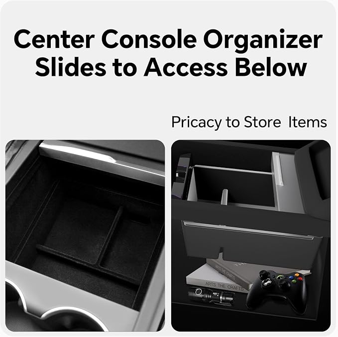 5PCS Center Console Organizer for Tesla Model 3 Highland 2024, 2025 Model Y Juniper Center Console Storage Tray Armrest Hidden Box Orgainzer and Cup Holder for 2025 Model 3 Accessories