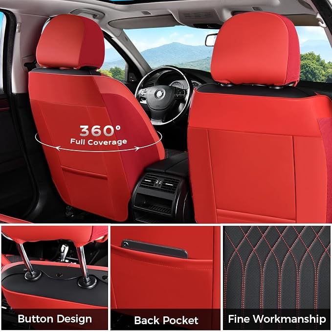 FLORICH Seat Covers Full Set, Leather Seat Covers for Cars, Car Seat Protector Waterproof Breathable, Universal Automotive Seat Covers, Front and Rear Car Seat Cover Fit for Most Cars SUV Truck